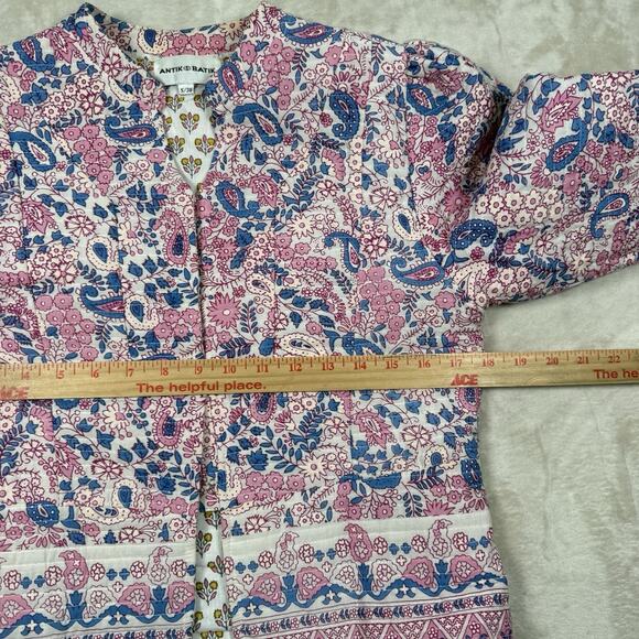 Antik Batik Helene Quilted Jacket Womens Size Small Cotton Pink Floral $335 - Picture 12 of 13